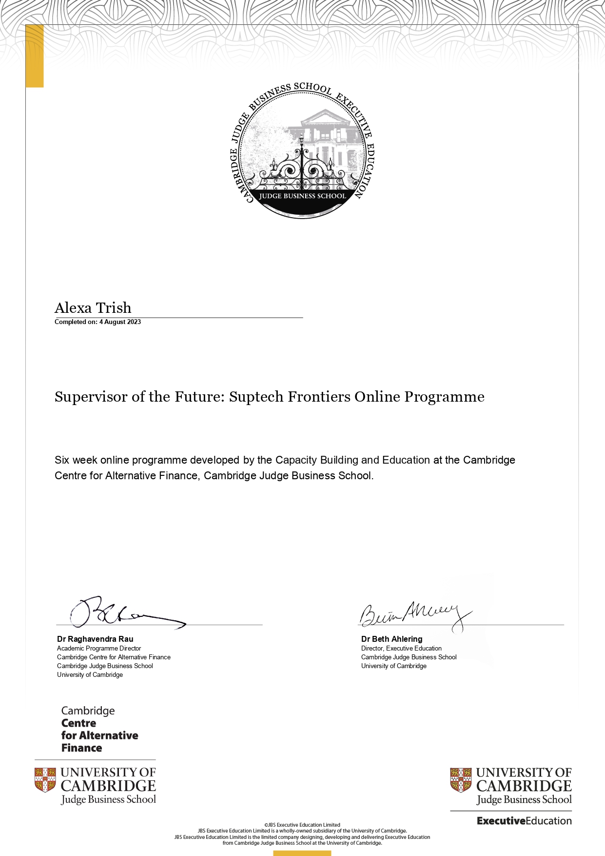 Sample certificate SF